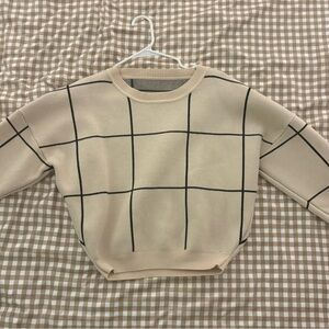 Chicwish Cream and Black Grid Sweater